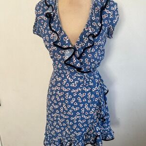 Juicy Couture blue mini wrap dress heart print valentines day size 2